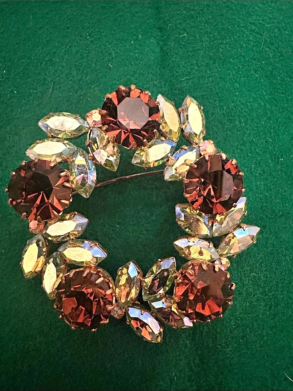 Vintage Rhinestone Floral Brooch in Brown & Gold Estate Costume Jewelry